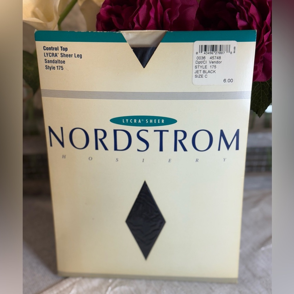 Vtg Nordstrom Control Top Lycra Sheer Leg Hosiery Style 175. Jet Black Size C